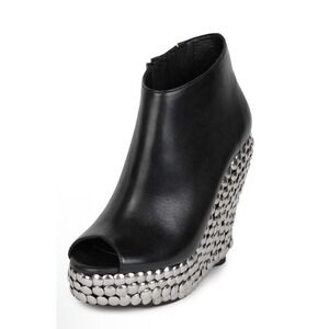 Jeffrey Campbell TICK Studded Wedge Booties Black Silver 8 Gothic Steampunk